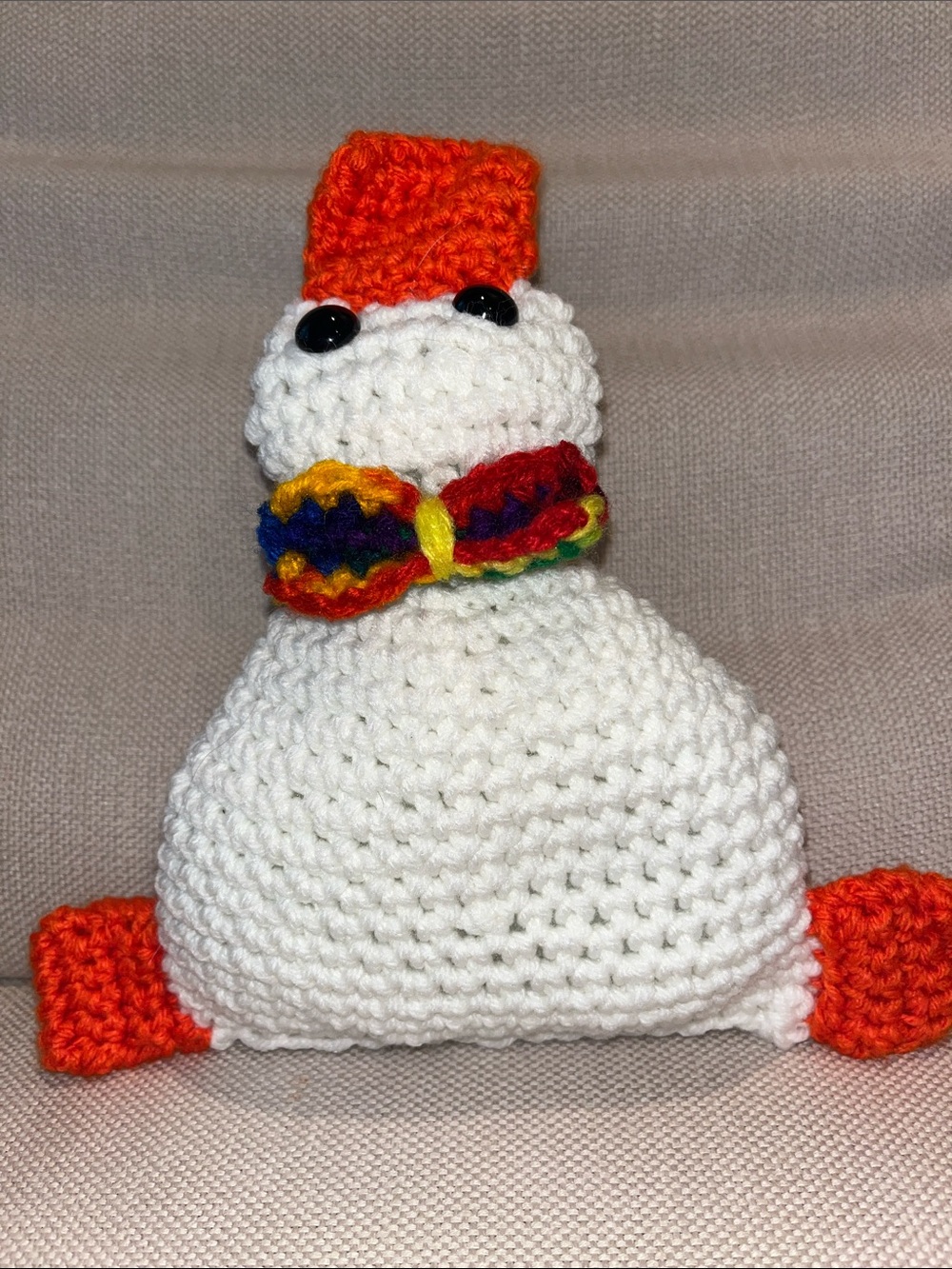 Hand-Crocheted White Duck Plush with Orange Accents